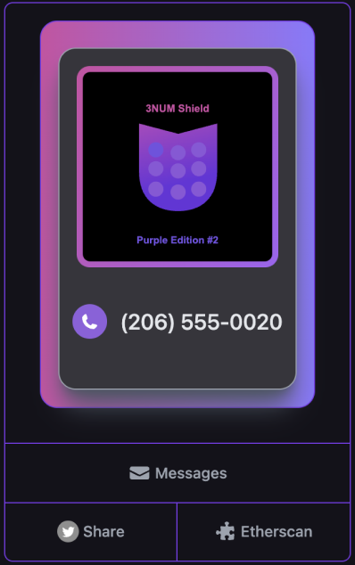 Example of a 3NUM Shield- the worlds first Web3 Mobile Number